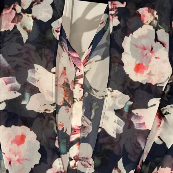 2/$20 Finders Keepers Floral Button-Up Blouse - Pink and Black sheer size M - Picture 6 of 7